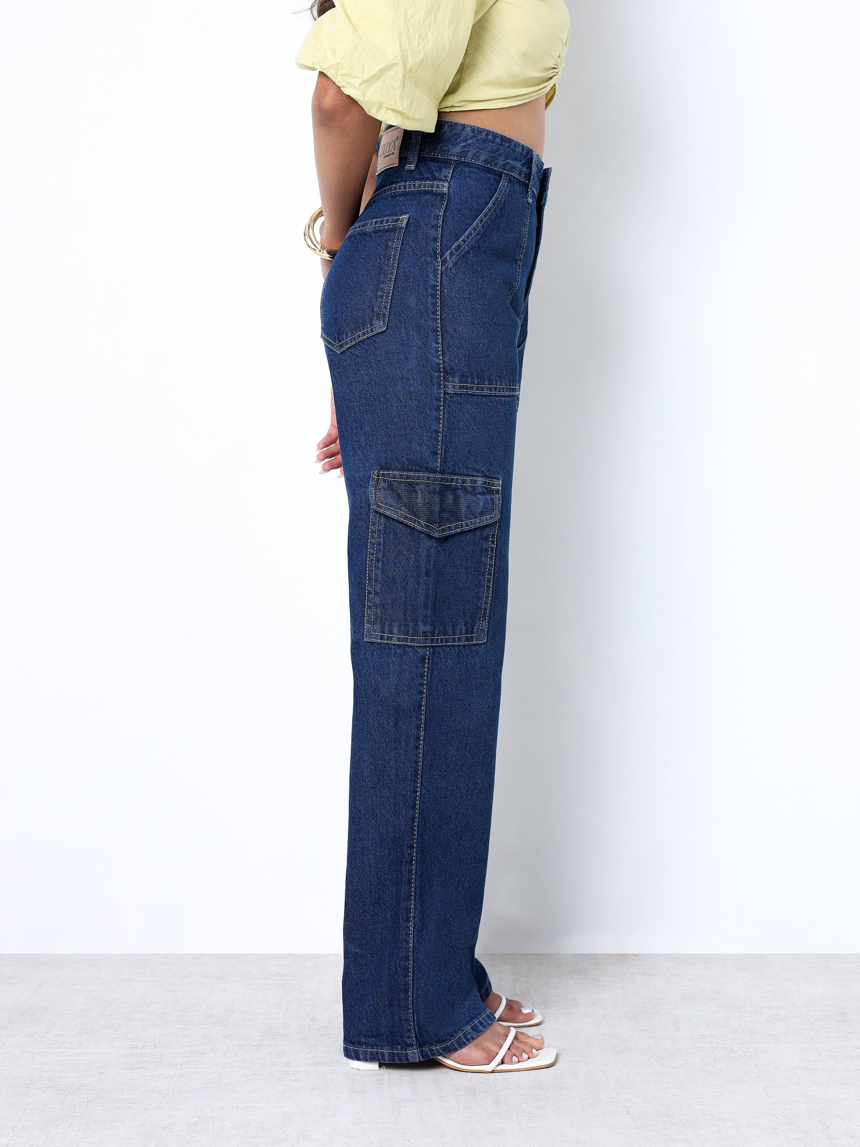 Zuya Straight Fit Plain Denim Cargo Jeans - 6 Pockets / Rugged Utility Meets Everyday Style / Dark Blue - MY4008-DX-CARGO-PLAIN-A