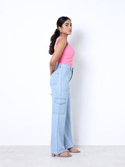 Zuya Straight Fit Plain Denim Cargo Jeans - 6 Pockets / Rugged Utility Meets Everyday Style / Ice Blue - MY4008-ICE-CARGO-A