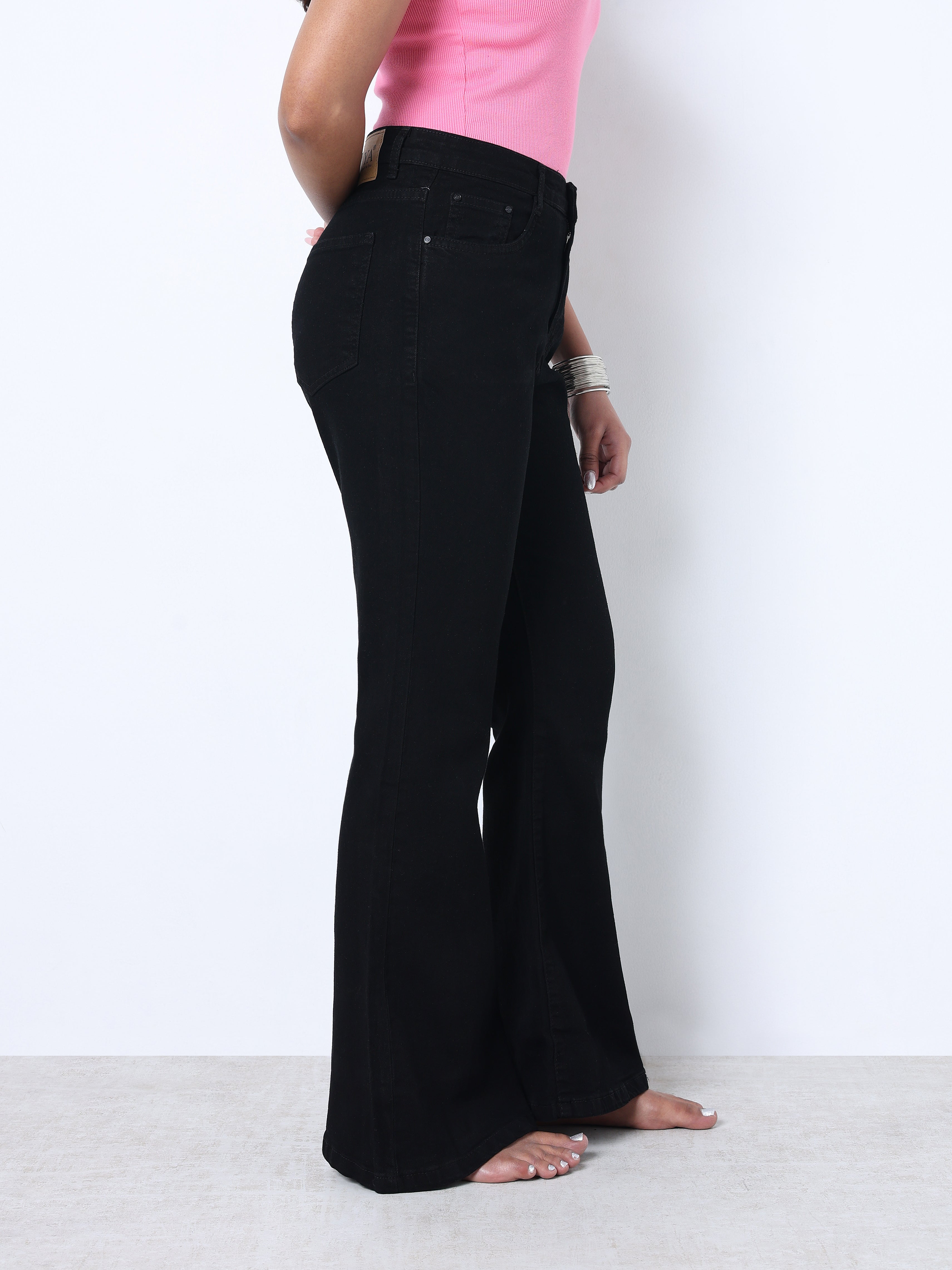 Zuya Bootcut Plain Denim Jeans - 5 Pockets / Flattering, Timeless Style / Black - MY4020-BLACK-PLAIN-A