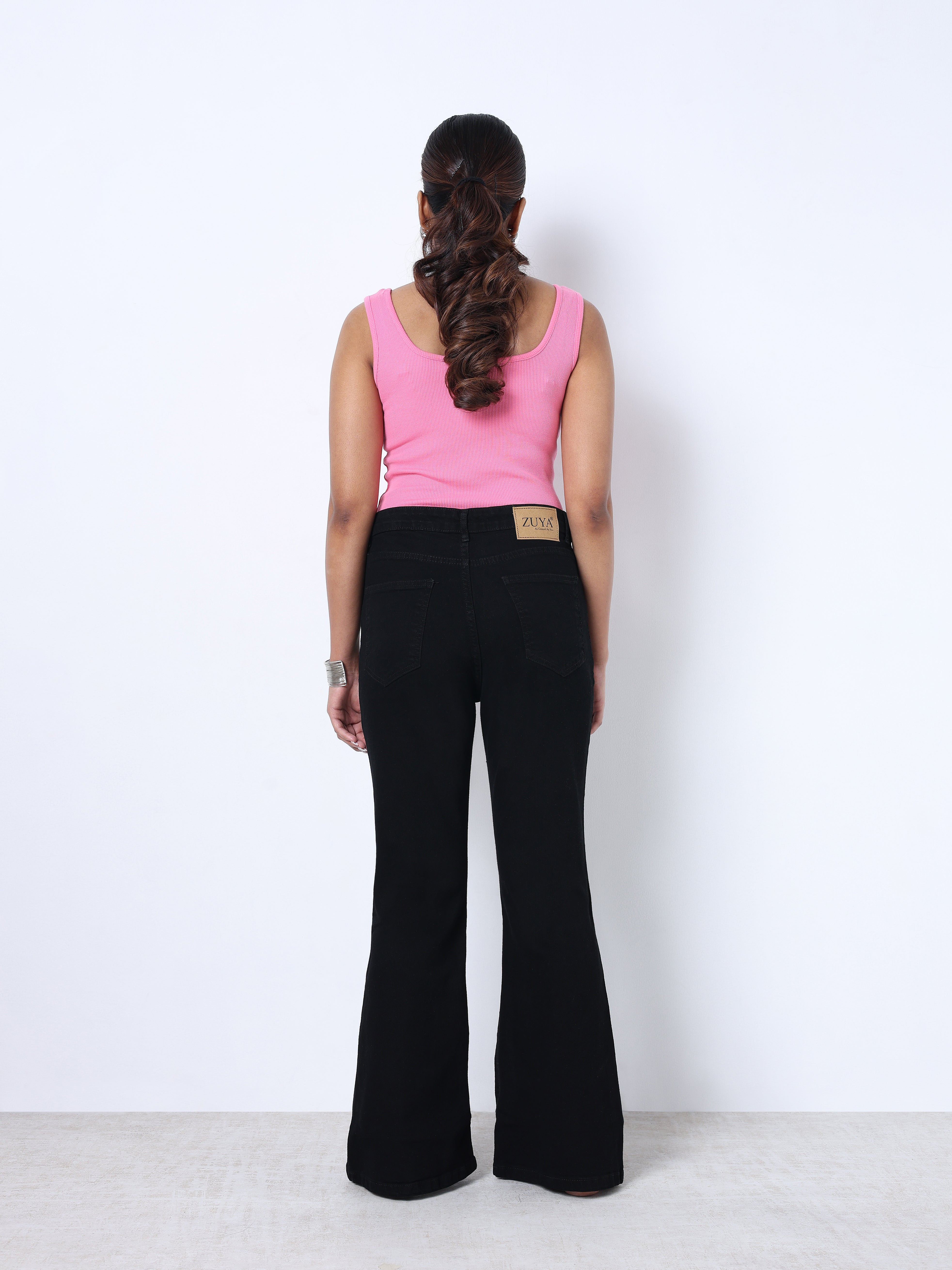 Zuya Bootcut Plain Denim Jeans - 5 Pockets / Flattering, Timeless Style / Black - MY4020-BLACK-PLAIN-A