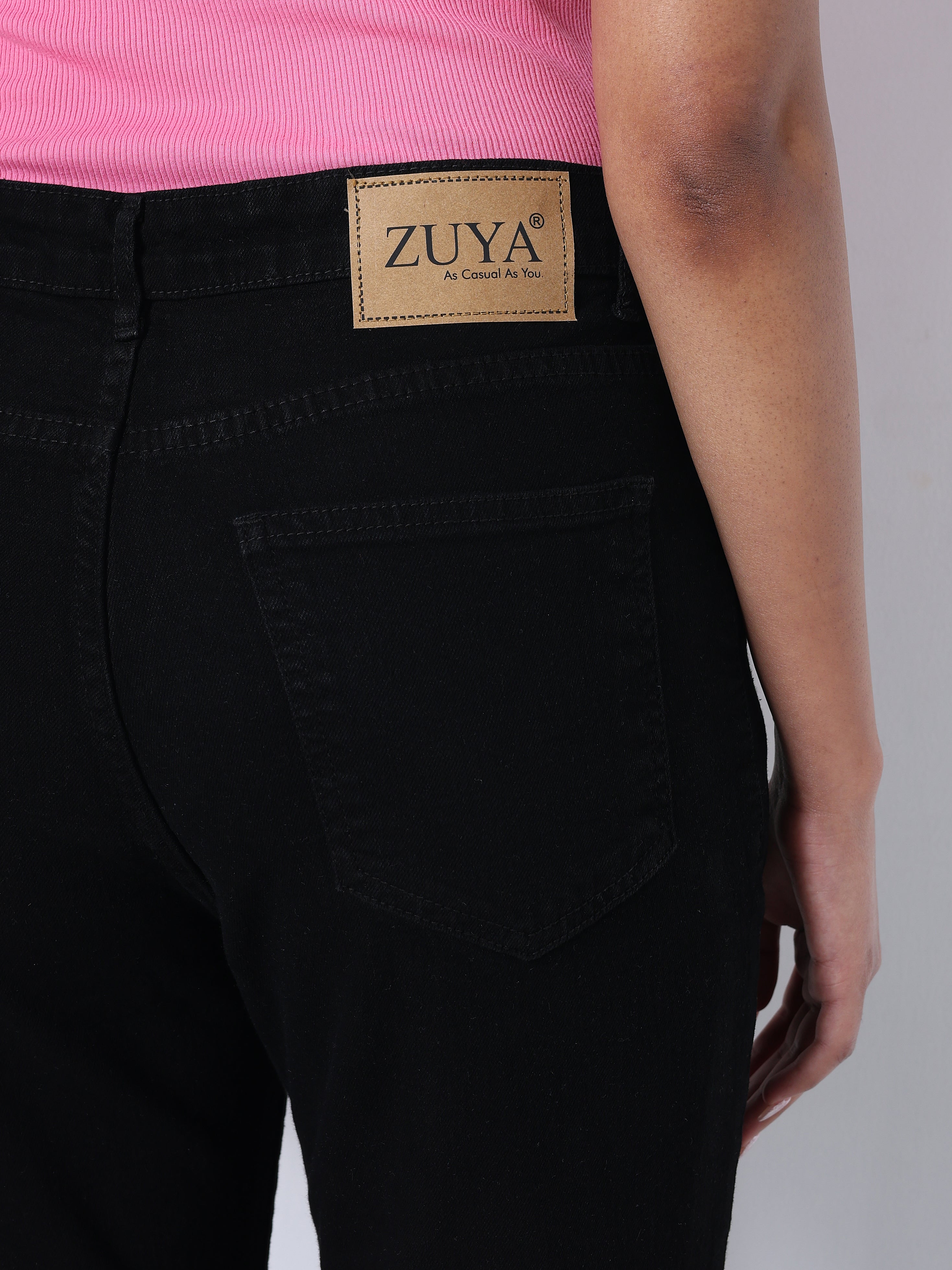 Zuya Bootcut Plain Denim Jeans - 5 Pockets / Flattering, Timeless Style / Black - MY4020-BLACK-PLAIN-A