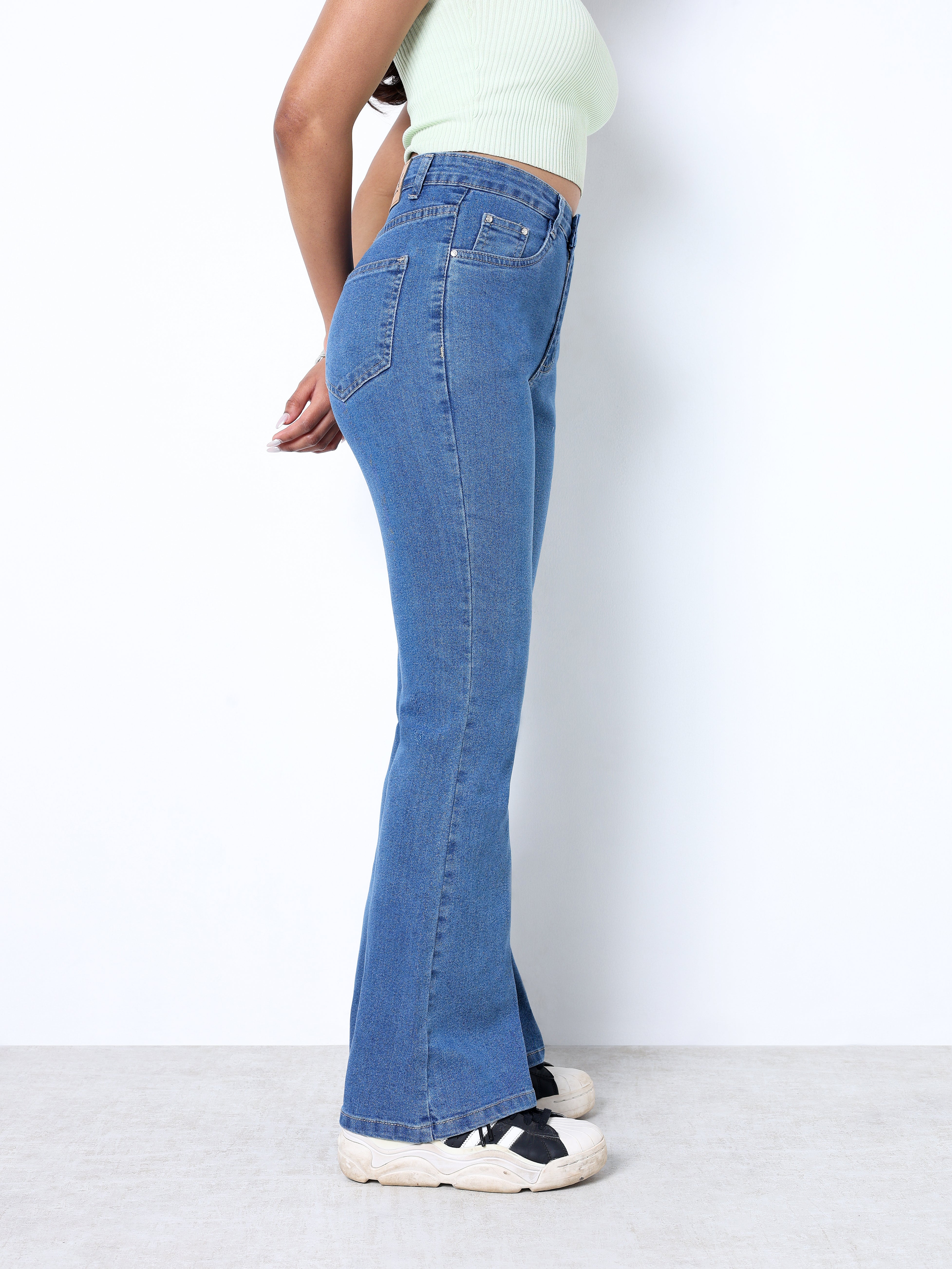 Zuya Bootcut Plain Denim Jeans - 5 Pockets / Flattering, Timeless Style / Stone Blue - MY4020-STONE-PLAIN-A